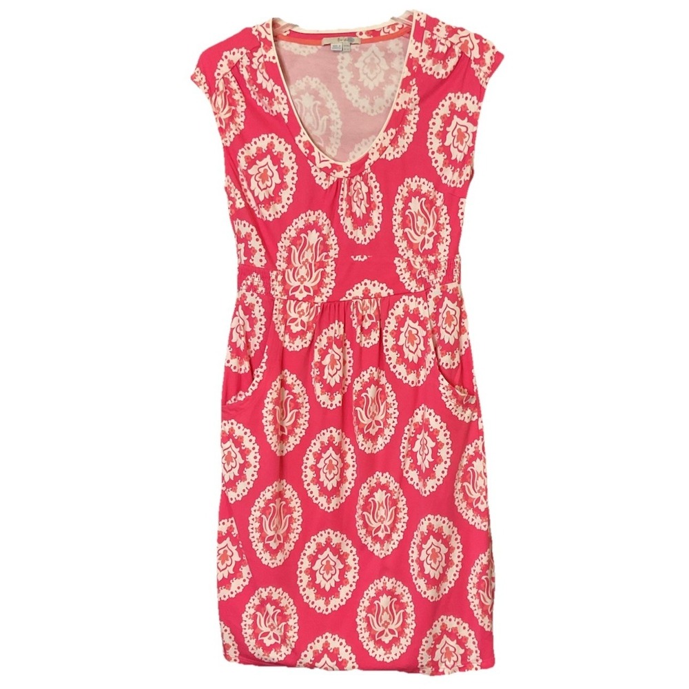 Mini Boden Pink Floral Scroll Cotton Blend Shift Dress With Pockets‎ Girls 14R
